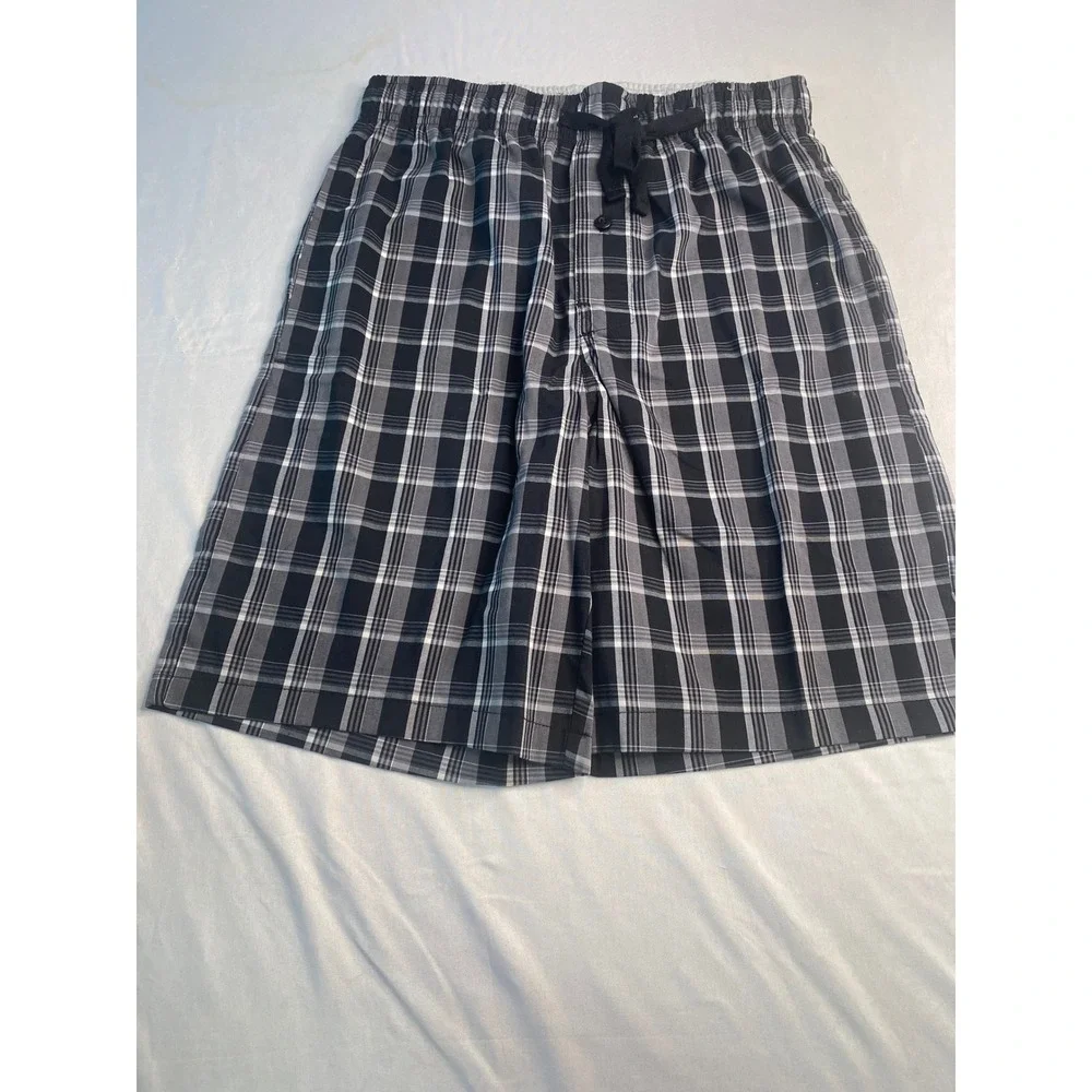 Hanes Mens 2 Pack Plaid Pajama Shorts Small Black Brown Cotton Blend Sleepwear
